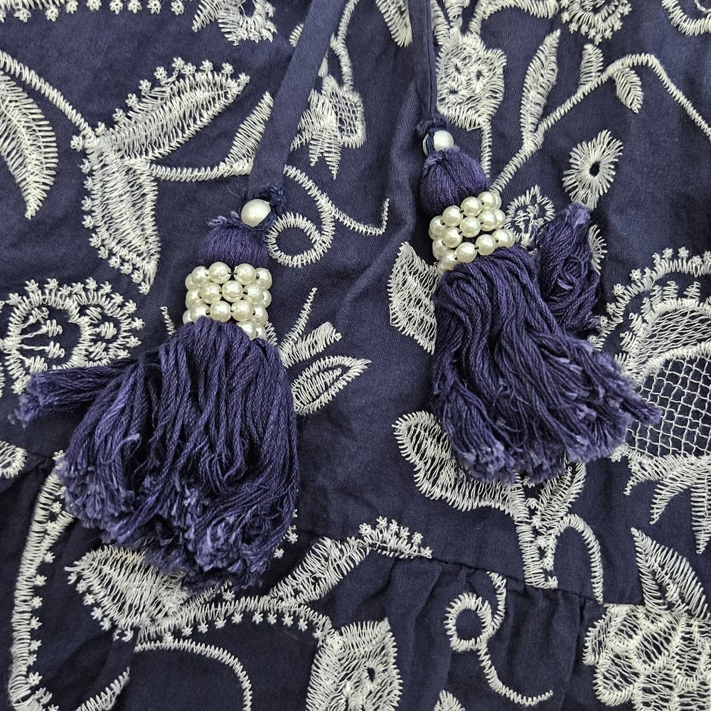 Soft Surroundings Tilda Whimsy Floral Navy Embroidered Boho Tiered Midi Sz M - Picture 9 of 11